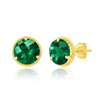 MAX + STONE 14k Yellow or White Gold 8mm Roped Halo Gemstone Round Stud Earrings