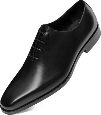 Generic Oxford Dress Shoes for Men Lace Up Derby Shoes Square Burnished Toe Leather Slip Resistant Rubber Sole Block Heel Low Top Business(Black,8.5 UK)