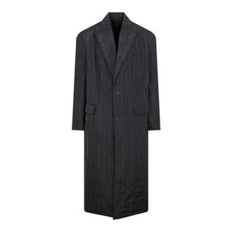 Balenciaga Single-Breasted Coats, male, Black, Size: S Grey Checkered Long Raincoat