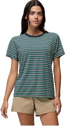 Prana Cozy Up Short Sleeve Crew Womens Sweatshirt Bluff Blue Stripe : LG (Womens 12-14), Hemp/Lyocell/Polyester