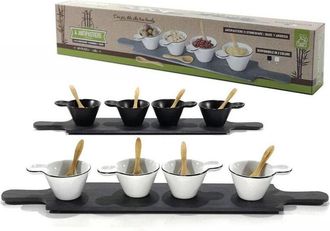 Trade Shop Trade Shop - Set Antipastiere Con 4 Piattini E Cucchiaini In Bamboo E 1 Vassoio In Ardesia