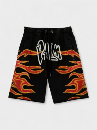 Palm Angels Mens Graffiti Flames Sweatshorts Black - Size Medium