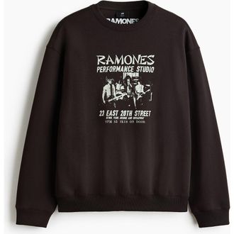 H&M Loose Fit Sweatshirt in Dark Brown/ramones at Nordstrom, Size Xx-Large
