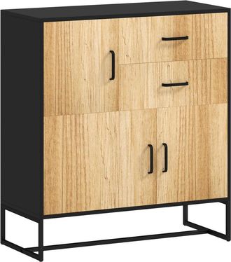 HOMCOM Mobile Multiuso con 3 Armadietti e 2 Cassetti Nero e color Legno - Homcom