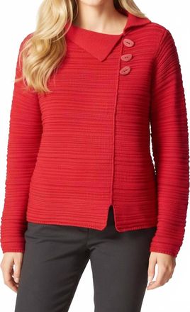 Habitat Ribbed Knit Button Detail Front Slit Top In Ruby