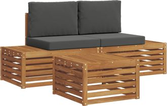 vidaXL Conjunto De Sof&aacute;s De Exterior Con Coj&iacute;n Natural Y Antracita Vidaxl