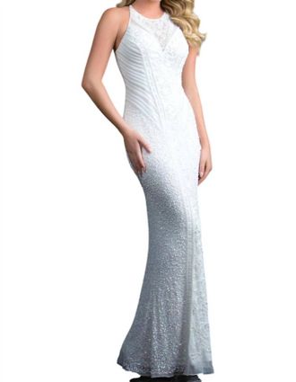 Scala Beaded Evening Gown In Ivory