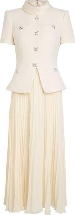 Self Portrait Tailored Boucl&eacute; and Chiffon Midi Dress - Cream - 16 (UK16 / XL)