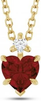 Allurez Heart Natural Mozambique Garnet & Natural Diamond Pendant Necklace 14K Yellow Gold (0.63ct)