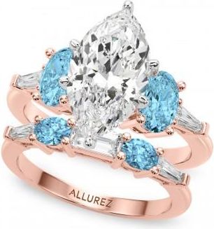 Allurez Marquise Lab Grown Diamond & Oval Blue Topaz Bridal Set 14K Rose Gold (4.97ct)