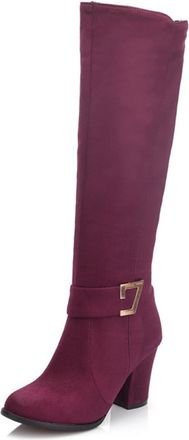 Generic Red,8.5 UK,Fashion Belt Buckle Knee high Boots for Womens Round Toe Chunky Heels Tall Boot Suede Party Club Fall Winter Comfy Dress Shoes