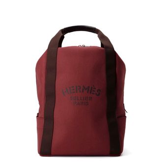 Herm&egrave;s Chocolat Rouge H Toile Chevron Canvas Backpack (Pre-Owned)