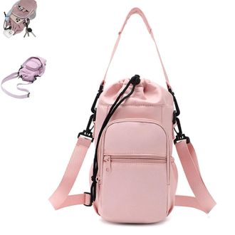 Generic Large Capacity Water Bottle Shoulder Bag, Multi-Pocket Storage Holder for 40oz Bottle, Lightweight for Hiking Camping Travelling (Pink)