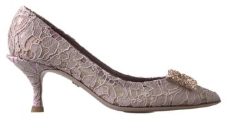 Dolce & Gabbana Womens Lace Pumps Crystal Buckle Lilac - Size 35.5 EU/IT
