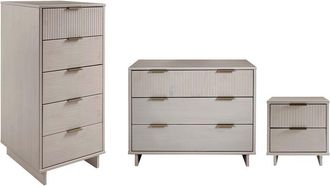 Manhattan Comfort 3Pc Granville Modern Solid Wood Standard Dresser, Tall Narrow Chest & Nightstand Set