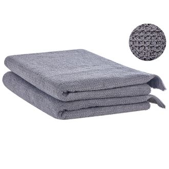 Beliani Beliani - Conjunto De 2 Toallas De Algod&oacute;n Gris Rizo Textura Borlas Decorativas Ba&ntilde;o Atiu