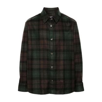 A.P.C. Donkerbruin Bobby Overshirt - Heren - Casual Overhemden - Veelkleurig - XL - Wol - Overhemden
