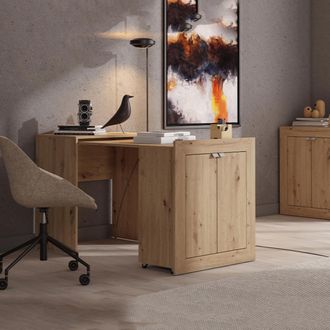 Dmora Escritorio Keylon, 2 Estantes, 2 Puertas, Armario Multiusos Plegable, 72x47x79h Cm Marr&oacute;n Roble Nudos