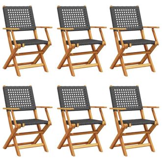 vidaXL Vidaxl - Sedie Giardino Pieghevoli 6 Pz Nere Polyrattan E Legno Massello