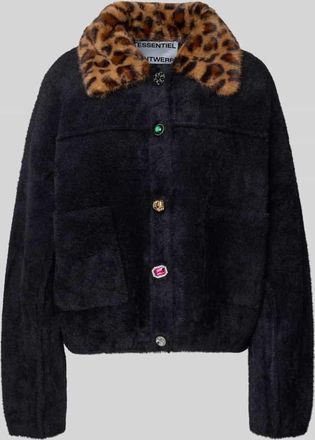 Essentiel Loose Fit Webpelzjacke mit abnehmbarem Fly-Away-Kragen in Black, Gr&ouml;&szlig;e XS