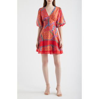 Ciebon Selene Geometric Print Fit & Flare Dress in Red Multi at Nordstrom, Size Large