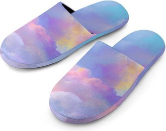 Generic Pastel Rainbow Marble Mens Slippers Warm Non-Slip Houes Shose Spa Slipper for Home Bedroom