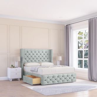 Sloomy Luthor Naples Wingback Bed Set, No Drawers & 54 Floor Standing Headboard in Silver | Size: Small Single