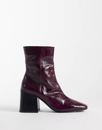 Asos Raiden stivaletti in morbida pelle con tacco largo, bordeaux-Rosso