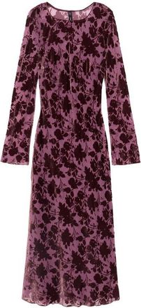 Mango Floral Burnout Velvet Long Sleeve Maxi Dress in Burgundy at Nordstrom, Size 8
