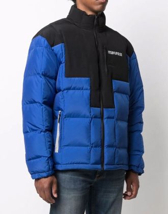 Marcelo Burlon Mens Cross Block Logo Down Jacket Blue Clothing > Coats &