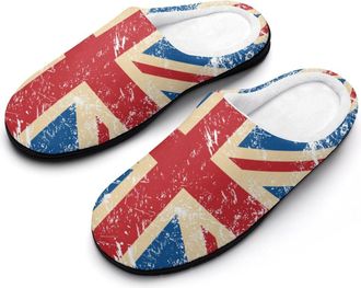 Generic Uk Vintage Flag Cotton Slipper for Women Indoor Outdoor House Shoes Anti-Skid Slippers with Rubber Sole