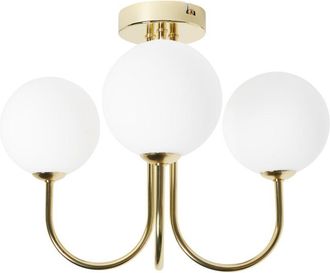 Beliani Lámpara de Techo Moderna Vidrio 3 Luces Placa Metálica Pantalla Redonda Colgante Blanco y Dorado Shire