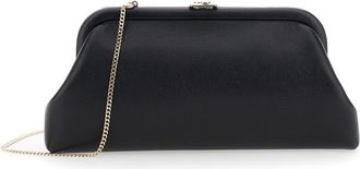Jimmy Choo London skylar Black Clutch With Chain-link Shoulder Strap And Kiss-lock Closure With Logo Plaque In Leather Woman