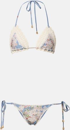 Zimmermann Bikini Cascadian in crochet con stampa floreale