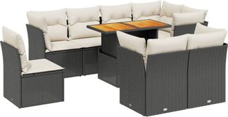 vidaXL Vidaxl - Set De Sof&aacute;s De Jard&iacute;n 8 Piezas Y Cojines Rat&aacute;n Sint&eacute;tico Negro