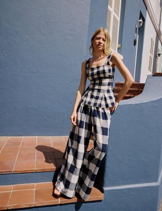 Nobody's Child Navy Gingham Square Neck Top