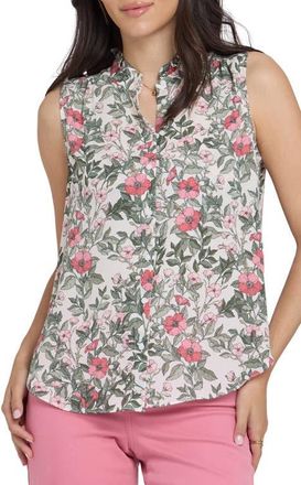 NYDJ Print Ruffle Neck Sleeveless Top in Primrose Garden at Nordstrom, Size Xx-Small
