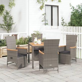 vidaXL Set Comedor De Jard&iacute;n 5 Piezas Con Cojines Rat&aacute;n Sint&eacute;tico Gris Vidaxl