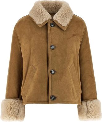 Ami Leather Jackets, female, Beige, 2XS, Shearling Buttoned Jacket