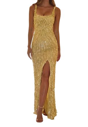 Sherri Hill Square Neck Sequin Evening Maxi Dress In Light Yellow
