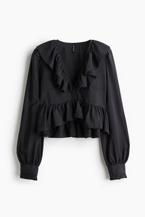 H&M Volantbluse - Dunkelgrau