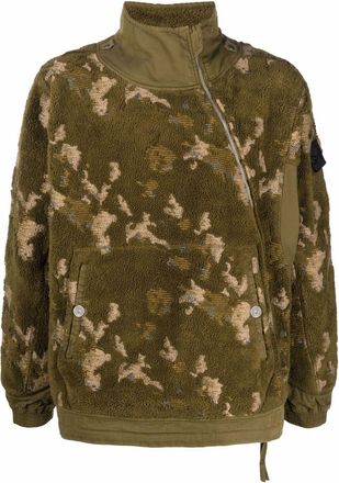 Stone Island off-centre zip jumper - men - Cotton/Polyester/Cotton - L - Green