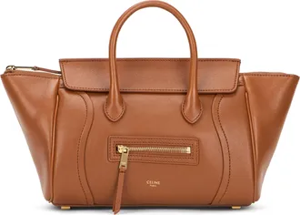 Celine Womens Luggage Handbag Leather Camel Lambskin Handbags Hand Bags