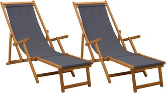 vidaXL Tumbona Plegable 2 Pcs 3 Posici&oacute;n Madera De Eucalipto Maciza Vidaxl