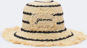Ganni Striped raffia bucket hat