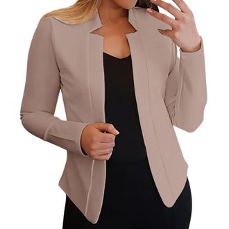Generic Blazers for Women UK Fitted Long Sleeve Open Front Jackets Business Casual Office Work Outerwear Wedding Guests Outfit (Z03-Beige, XXL)