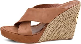 Tory Burch pre-owned 120mm Bailey cross-strap wedge espadrilles - Brown
