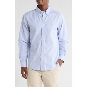 Brooks Brothers Regular Fit Stripe Non-Iron Stretch Cotton Button-Down Shirt in Hydrangea Stripe at Nordstrom Rack, Size Xx-Large
