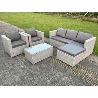 Fimous Light Grey Lounge Outdoor pe Rattan Garden Furniture Set Wicker Sofa Set Oblong Coffee Table With 2 Armchair - Fimous