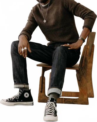 Taylor Stitch Eddie Crew Sweater In Coffee Herringbone